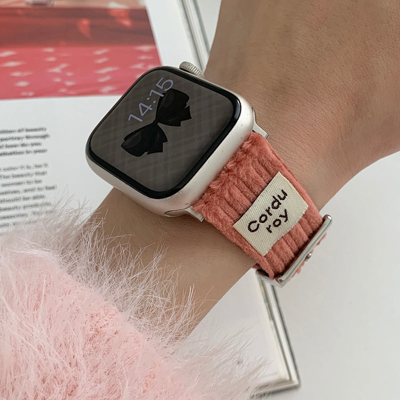 For Apple Watch Ultra 2 Ultra 49mm / Series 9 8 7 45mm / SE (2023) SE (2022) SE 6 5 4 44mm / 3 2 1 42mm Corduroy Watch Band - Watermelon Red For Apple Watch Ultra 2 Ultra 49mm / Series 9 8 7 45mm / SE (2023) SE (2022) SE 6 5 4 44mm / 3 2 1 42mm Corduroy Watch Band - Watermelon Red